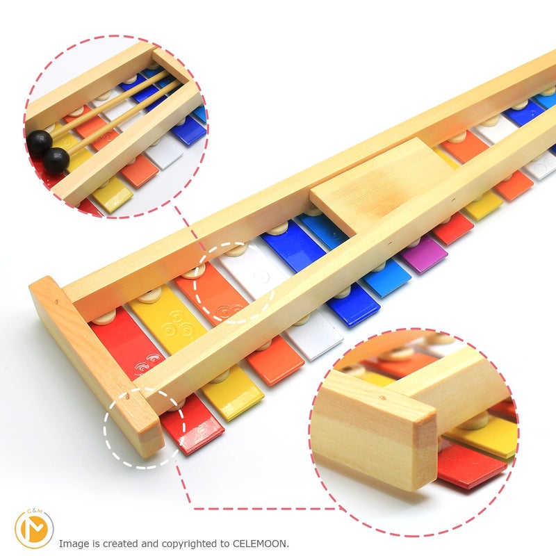 CeleMoon 15 Tone Natural Wooden Xylophone for Adults Kids Toddler with Multi-Colored Metal Bars, Music Instrument Gifts Toys for Preschool Educational Learning - Image 5
